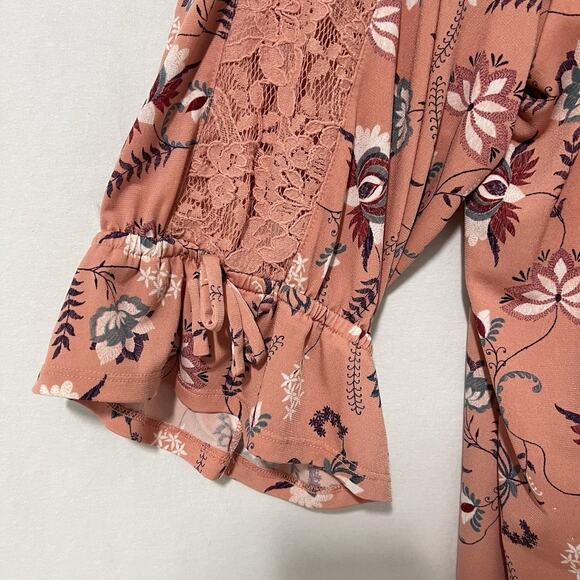 Catherines Tunic Top Size 4X Floral Blouse Flutter 3/4 Sleeves Lace Trim Peasant - Picture 4 of 12